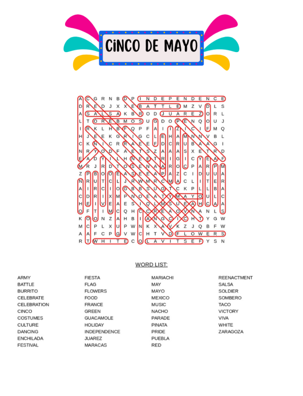 Cinco De Mayo word search printable with word search solutions pdf printable