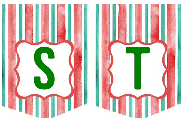 Two christmas striped banners with the letter s and t