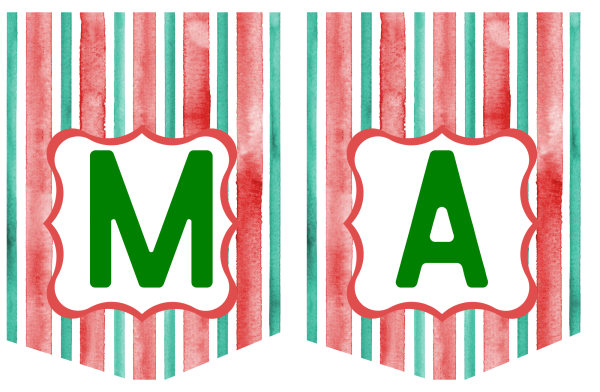 Two christmas striped banners with the letter M and A