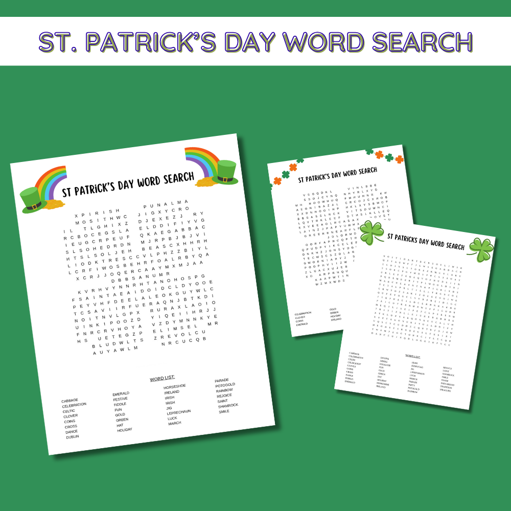 3 Free St. Patrick’s Day Word Search Printable Puzzles