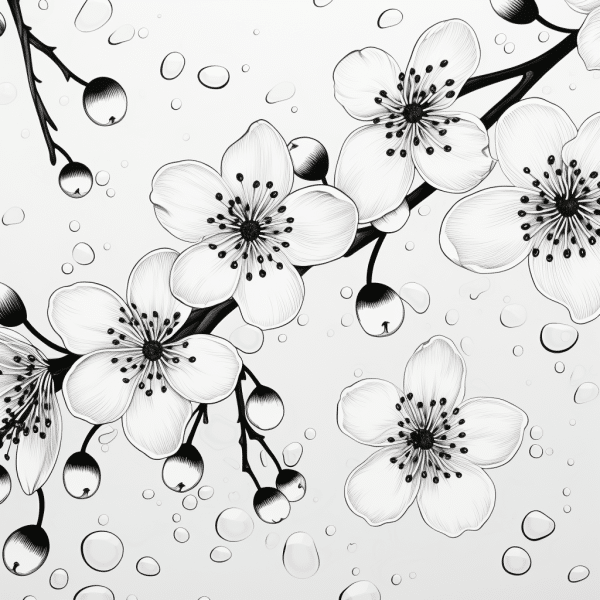 free printable cherry blossom tree limb coloring page watercolor template printable