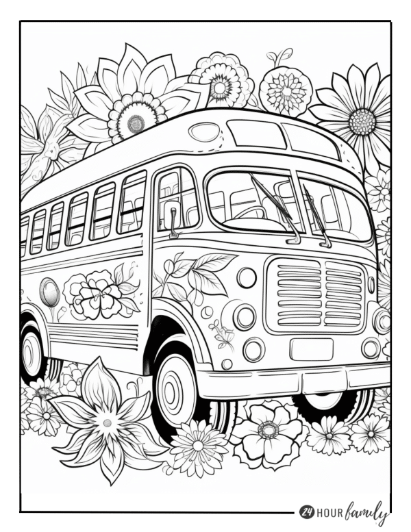 Vintage Retro Bus Coloring Page