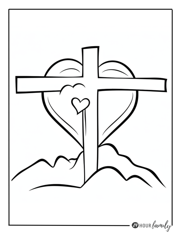 cross coloring pages cross heart coloring page