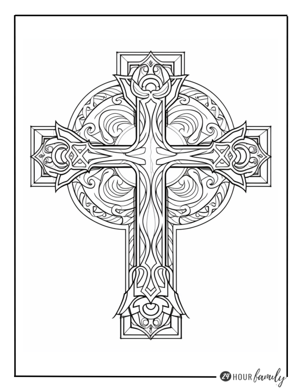 wooden cross detailed cross coloring page