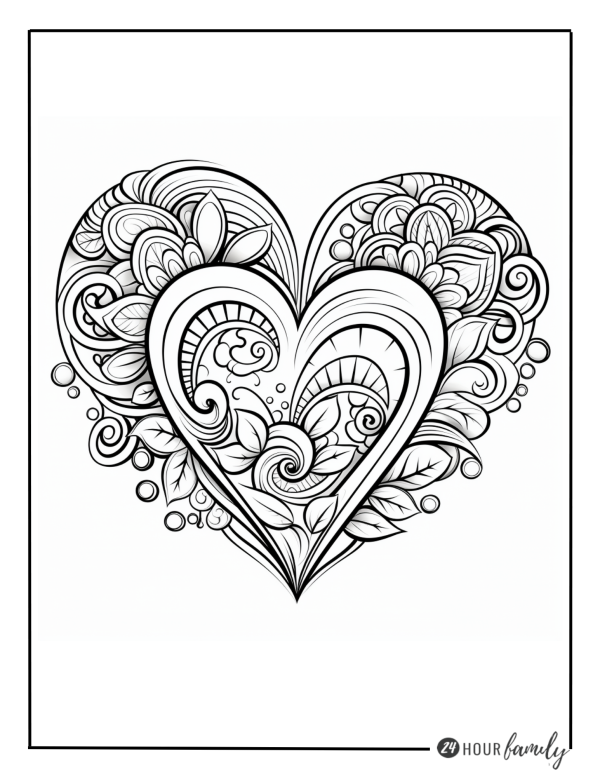 flower heart coloring pages