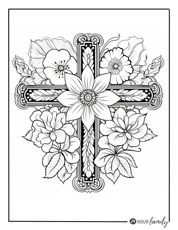 wooden cross detailed cross coloring page