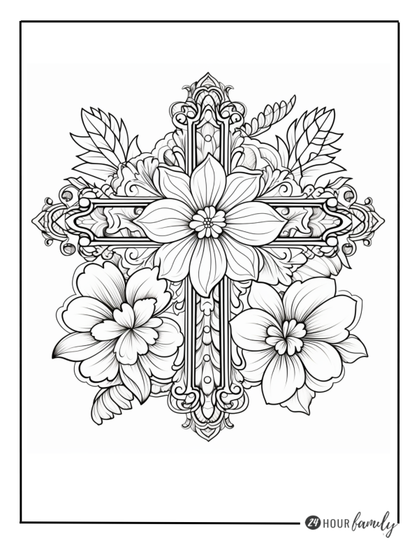 floral cross coloriong pages for adults and teens children simple coloring page easy colouring page