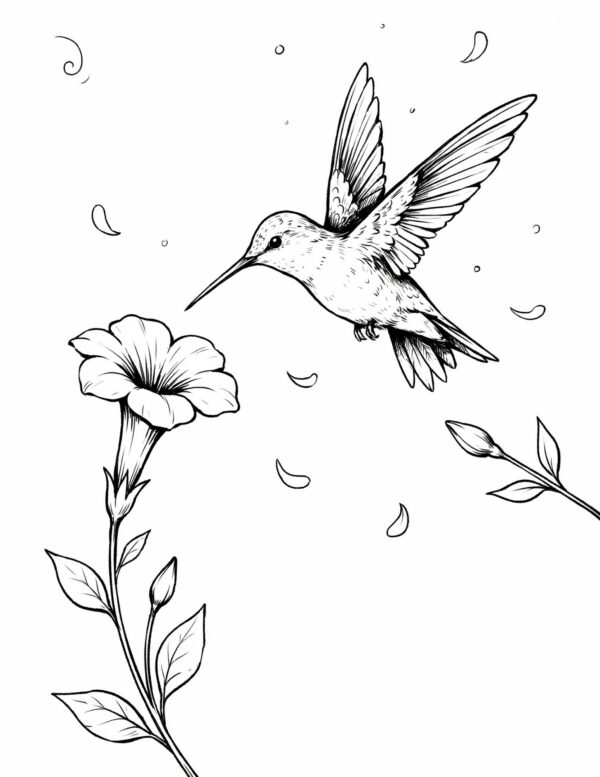 A detailed hummingbird in flight, a fun challenge for painting iridescent greens and blues.