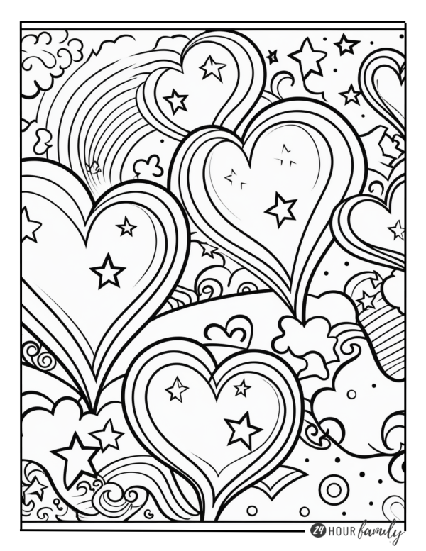 small hearts colouring sheets
