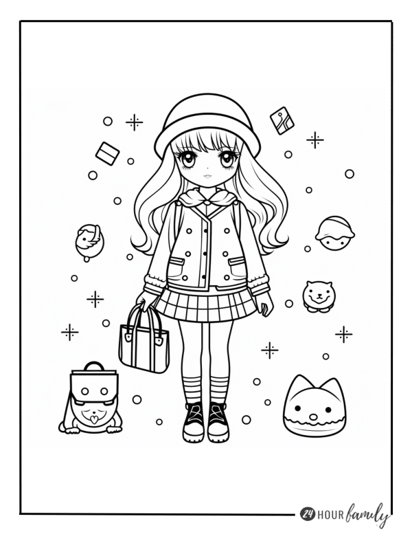 anime aesthetic preppy coloring pages for adults 