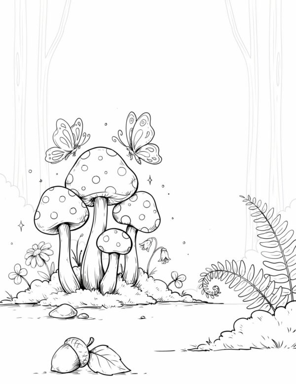 A whimsical toadstool cluster perfect for a magical forest floor painting with kids.