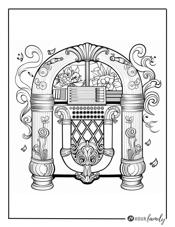 Vintage radio aesthetic coloring pages 