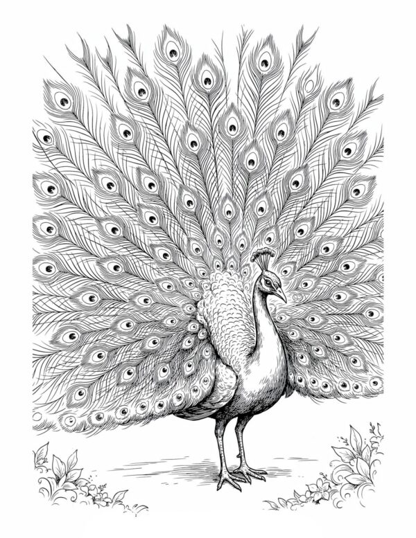 A detailed peacock with fanned feathers, the ultimate template for jewel-tone layering techniques.