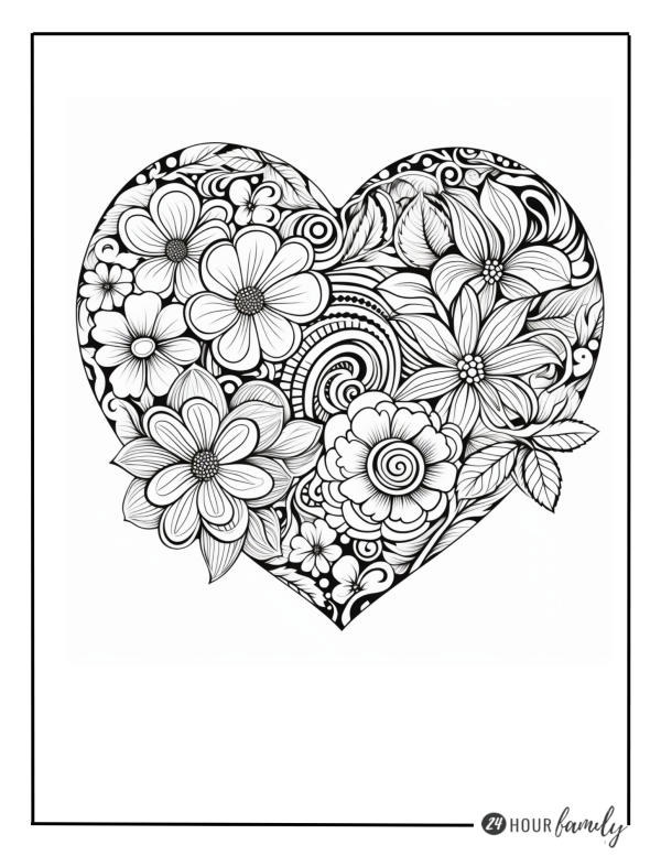 flowers and hearts coloring pages