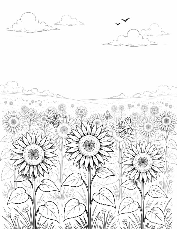 An expansive sunflower field ideal for practicing repeating shapes and depth.