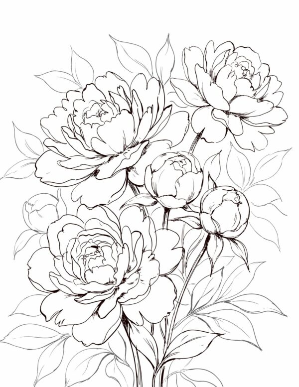 A luxurious peony arrangement ideal for loose expressive floral brushwork.
