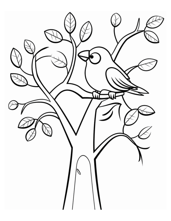 free printable bird in a tree coloring page watercolor template printable