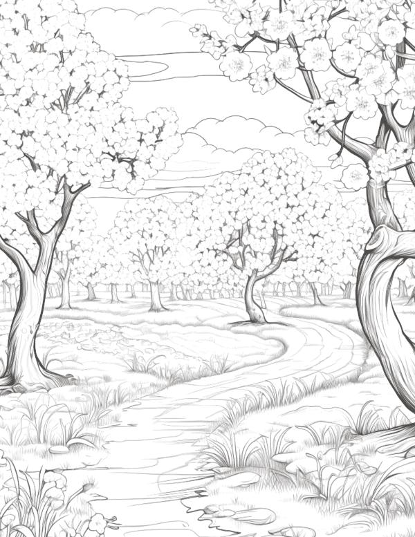 free printable forest and trees coloring page watercolor template printable