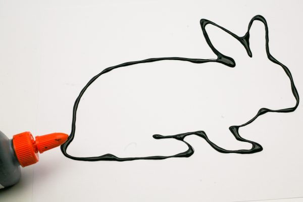 black line painting using black glue bunny line drawing easy painting ideas for toddlers