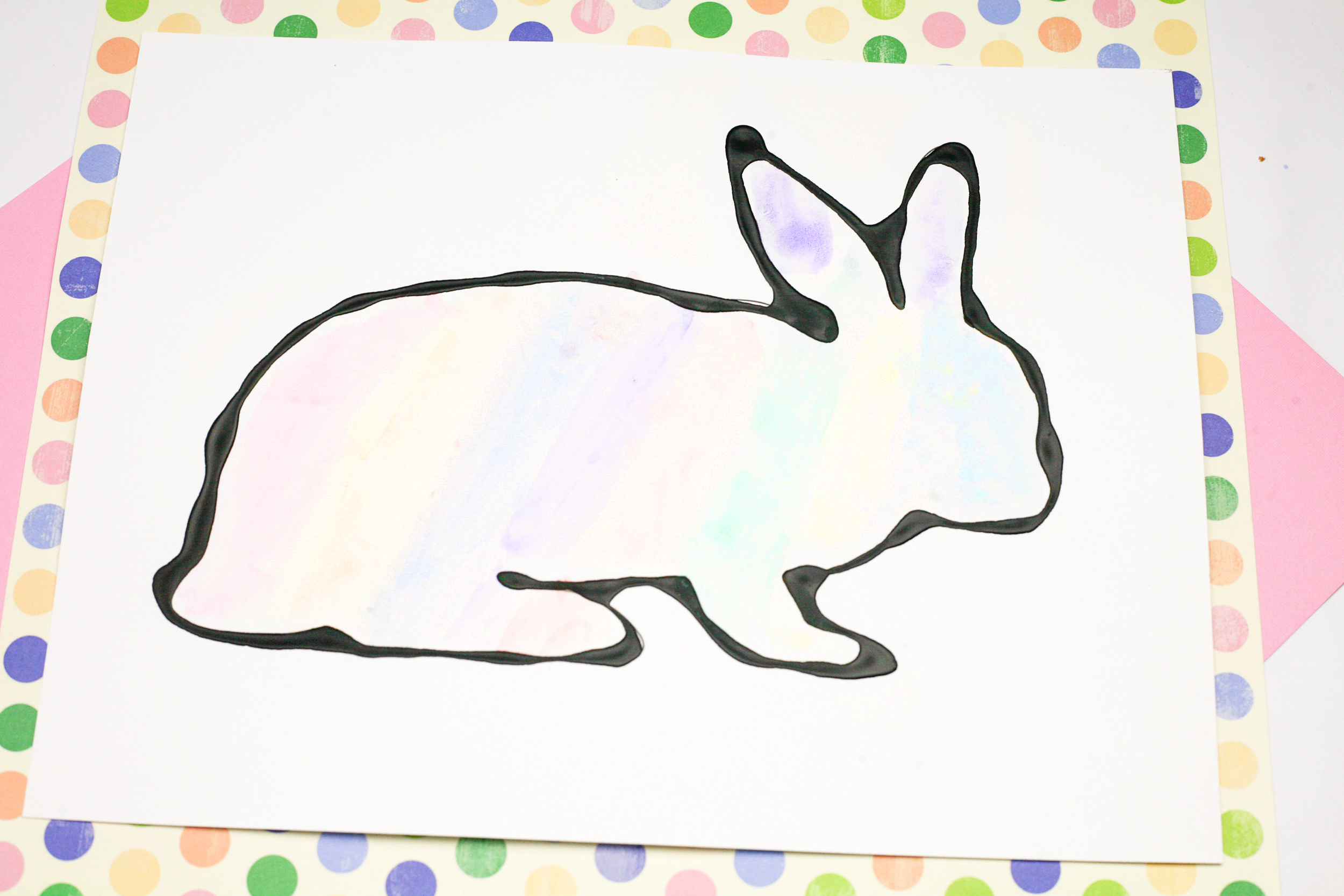 Easter Bunny Black Line Glue Art (Free Bunny Template)