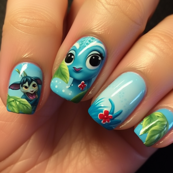Stitch themed nails ideas designs lilo and stiched nails drawings
