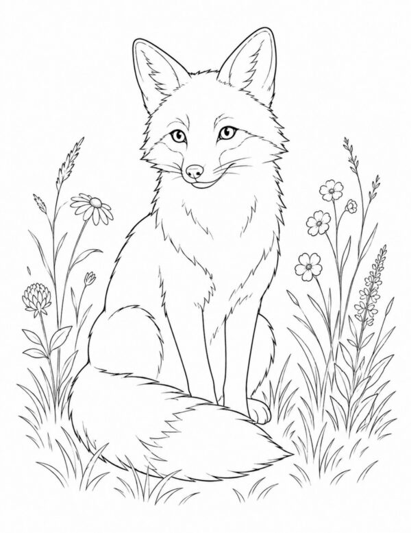 Fox in a meadow watercolor printable template
