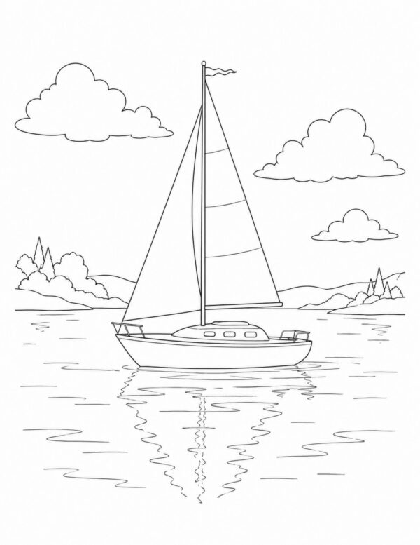 Sailboat in an ocean watercolor templates