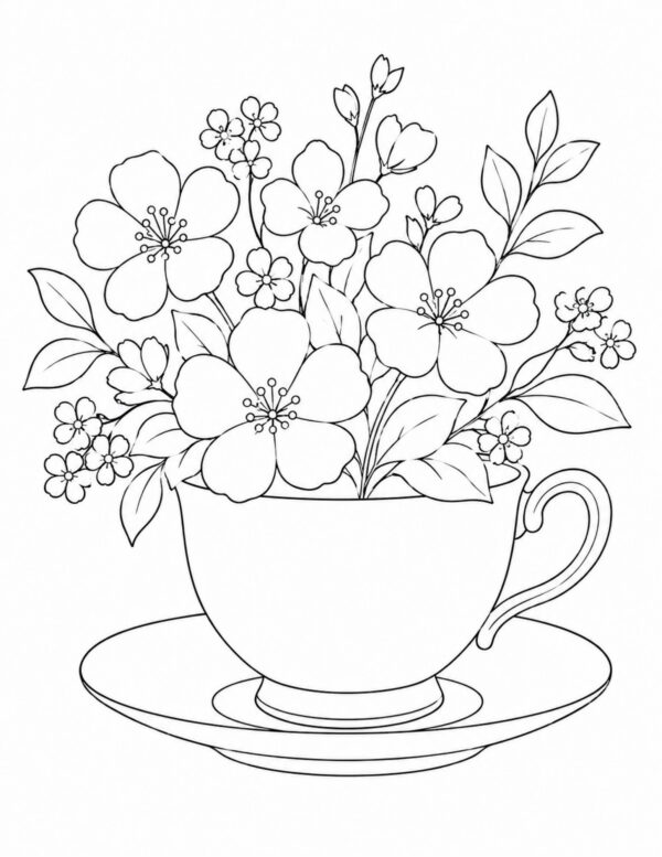 Teacup flowers bouquet watercolor printable 