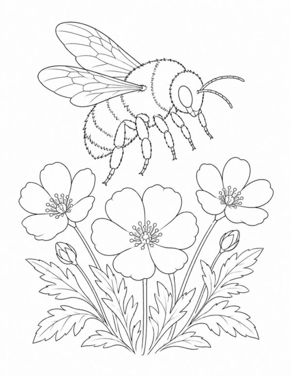 large bumblebee hovering above flowers