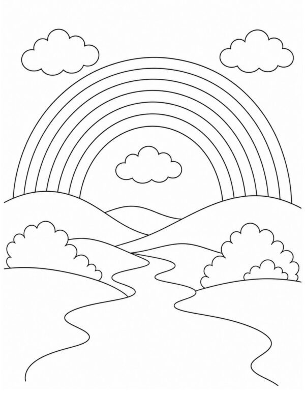 seven-band rainbow over rolling hills and a winding stream, designed especially for children and complete beginners.