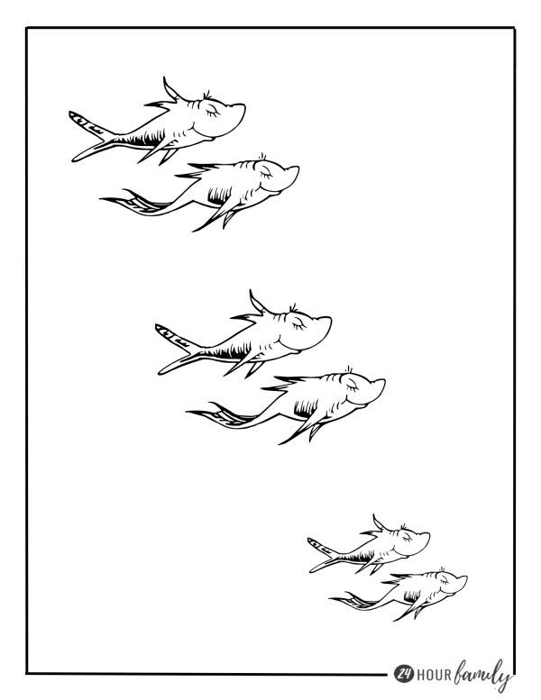 one fish two fish red fish blue fish coloring pages for Dr Seuss day read across america