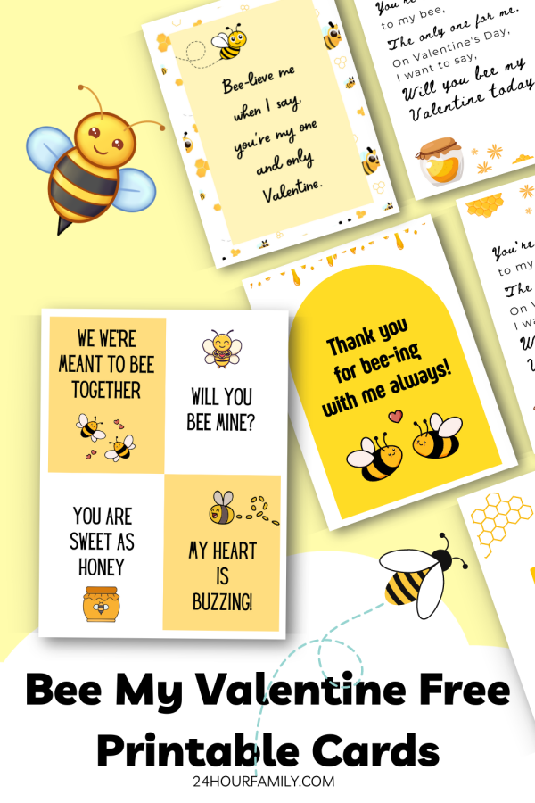 Bee My Valentine free printable Valentines cards bee themed valentines printable cards