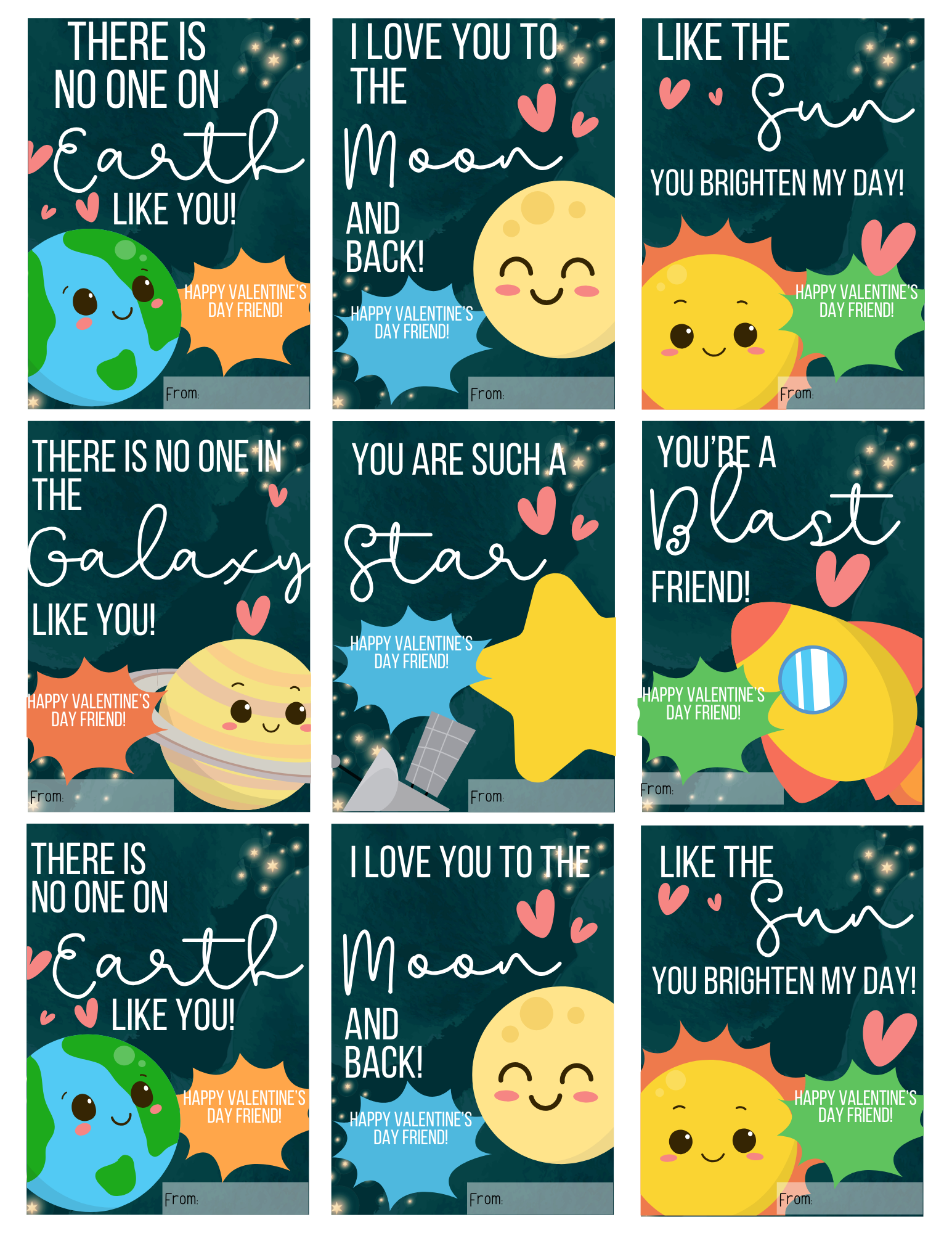 Free Printable Space Valentine’s Day Cards