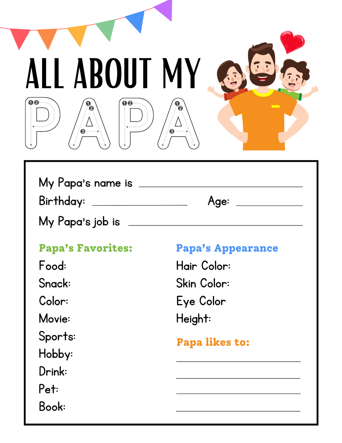 All About My Papa (Free Printable Template) - 24hourfamily.com