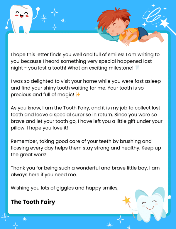 tooth fairy letters for a boy free to print