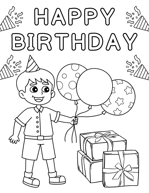 Happy Birthday Coloring Pages, happy birthday cards, birthday coloring activities, birthday presents