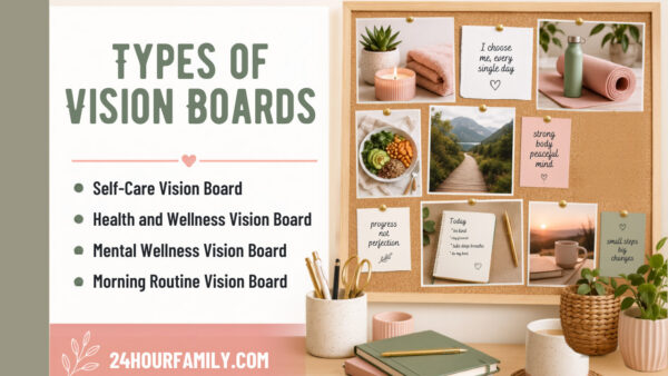 Vision board ideas types of boards - self care, health and wellness, morning routine vision board