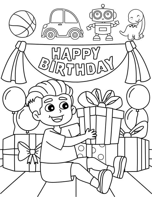 Happy Birthday Coloring Pages, happy birthday cards, birthday coloring activities, birthday presents