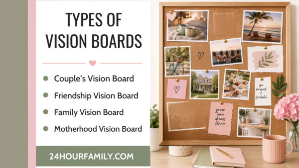Vision board ideas types of boards - couples vision board, friendship vision board, family vision board, motherhood vision board