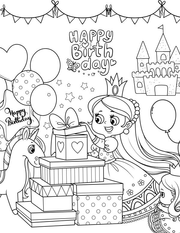 Happy Birthday Coloring Pages, happy birthday cards, birthday coloring activities, birthday presents