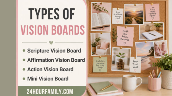 Vision board ideas types of boards - scripture vision board, affirmation vision board, action vision board, mini vision board