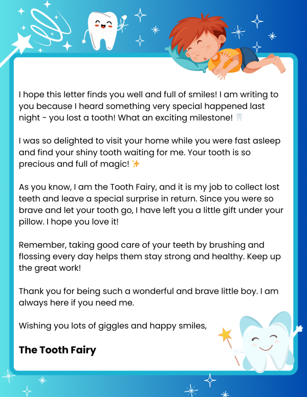 tooth fairy letters for a boy free to print