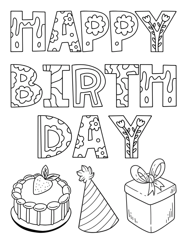 Happy Birthday Coloring Pages, happy birthday cards, birthday coloring activities, birthday presents