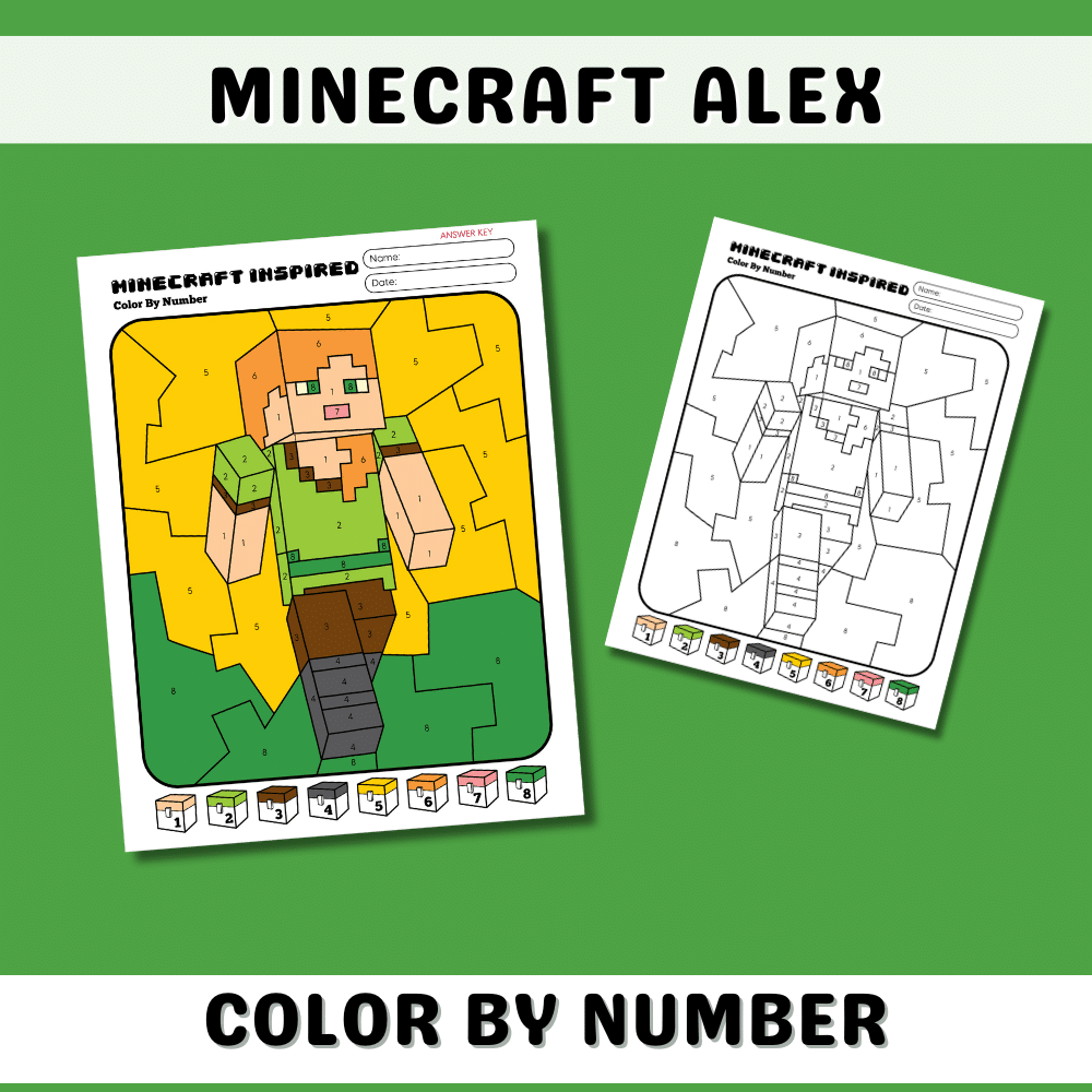 Minecraft Alex Color by Number (Free Printable)