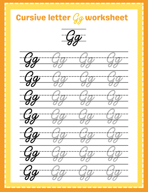 Explore our free printable worksheets for cursive letter G, perfect for helping kids gain confidence in their writing
