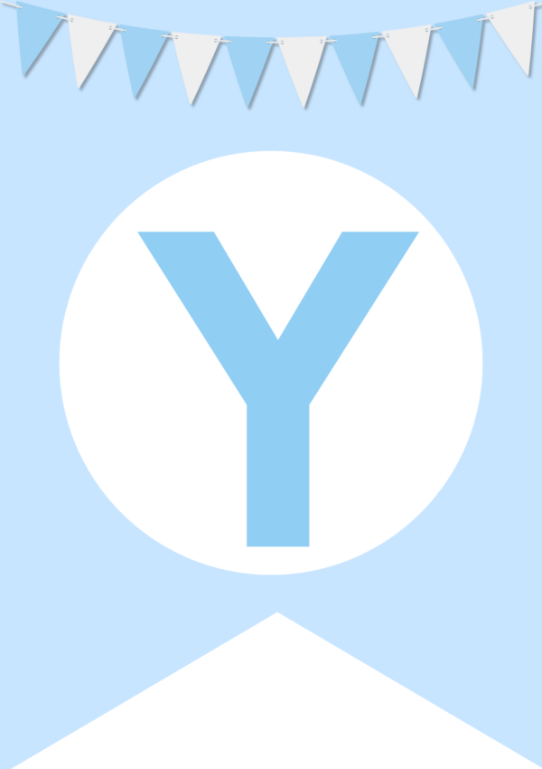 A blue banner with a large blue letter "Y" in a white circle