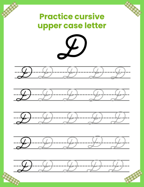 Explore fun and effective Letter D cursive writing worksheets, designed to help kids master cursive with engaging activities