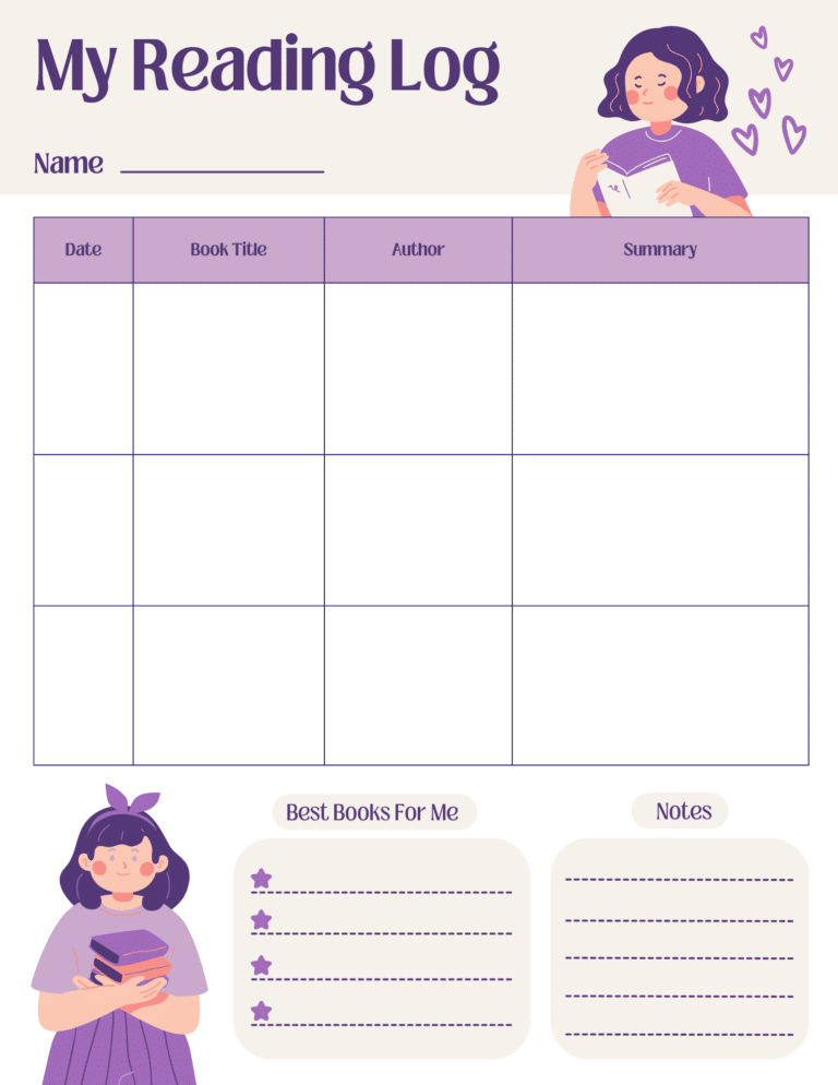 Reading Log with Summary for Kids (Free PDF Printables)