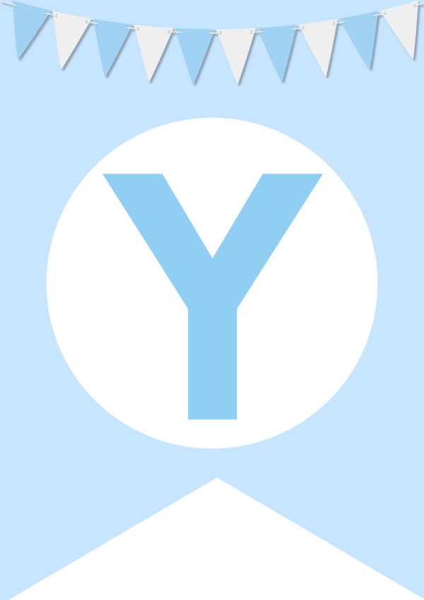 A blue banner with a large blue letter "Y" in a white circle