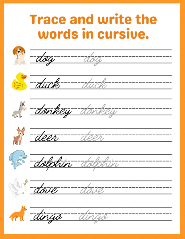 Get kids excited about writing with our Letter D cursive worksheets, filled with tracing activities and creative writing prompts
